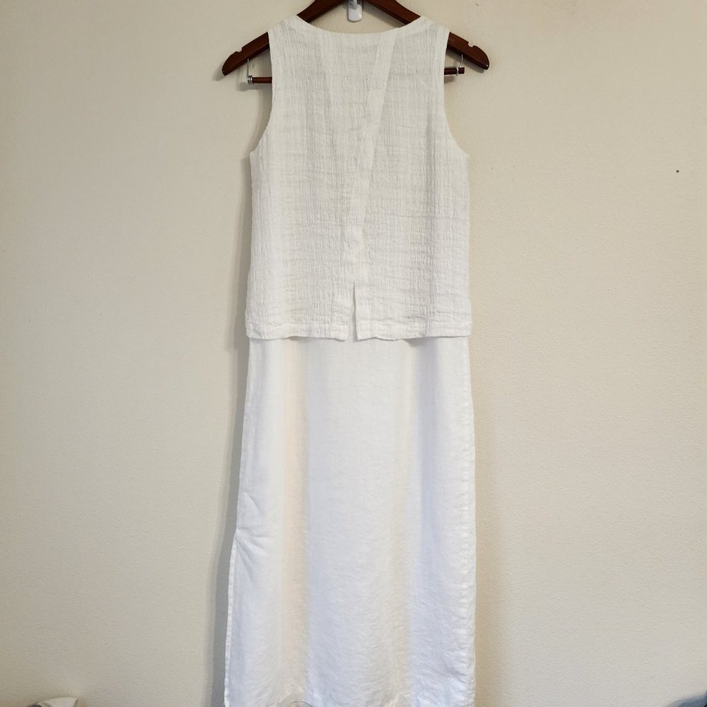 J.Jill Pure Linen Women Sleeveless Maxi Dress Sz XS White, Layer, Slit, Classic - Picture 3 of 14